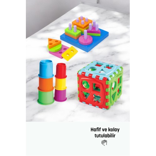 Kiki Eğitici 3'lü Set Sevimli Kule - Bultak Küp - Geometrik Şekiller